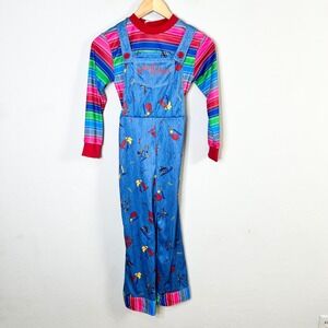 Chucky Costume Jumpsuit Overalls Striped Shirt Halloween Cosplay Outfit Kids S/M